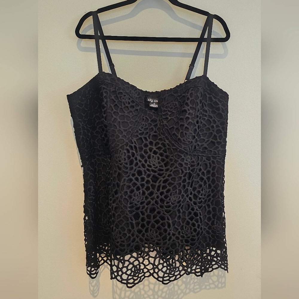 City Chic Black Crochet Tank Top Size 22